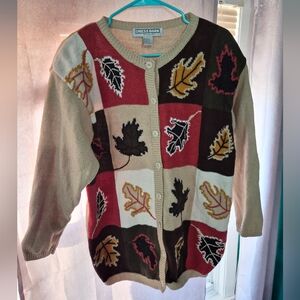 Dressbarn 90s Multicolor Leaf Pattern Sweater